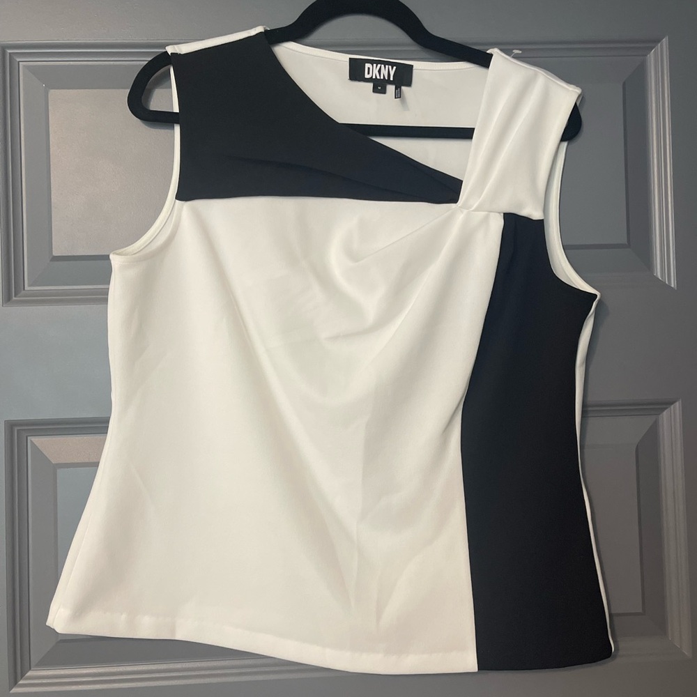 DKNY Asymmetrical Black and White Tank Top